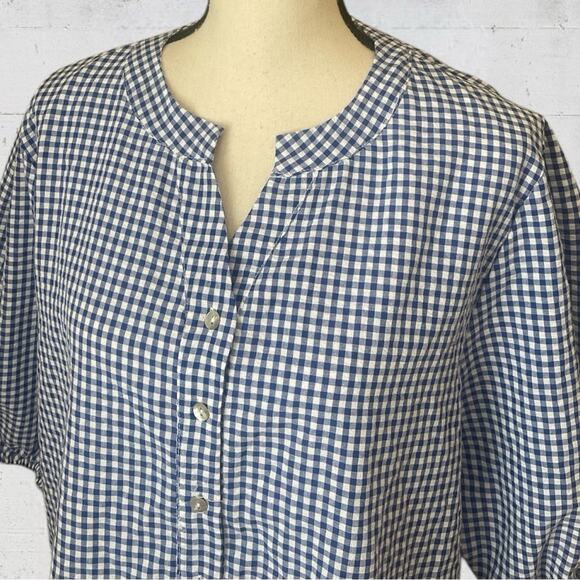 Joie Blue Gingham Button Up Puff Sleeve XL Cottagecore Peasant Homestead Prairie - Picture 2 of 10
